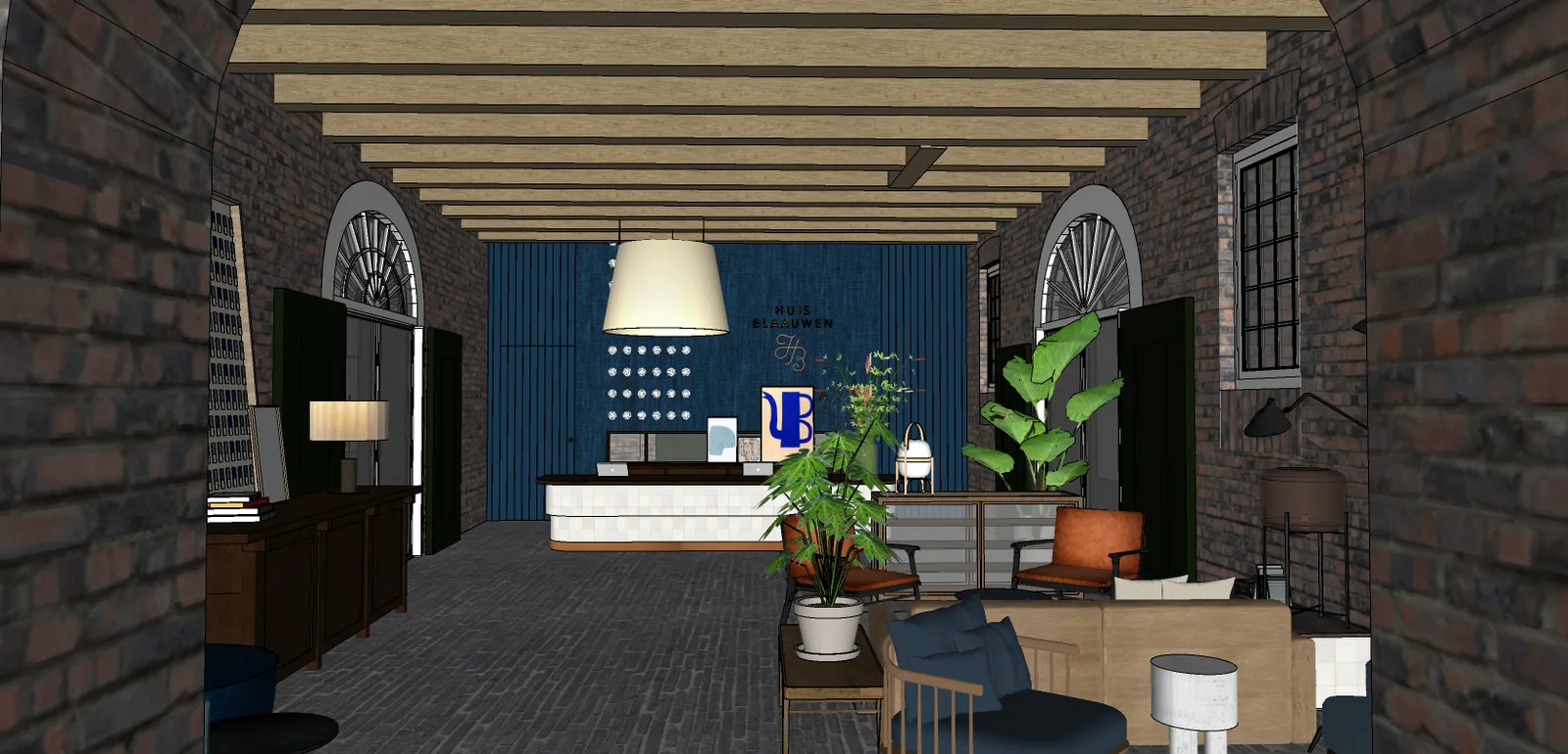 SketchUp-export van interieur — Hotellobby