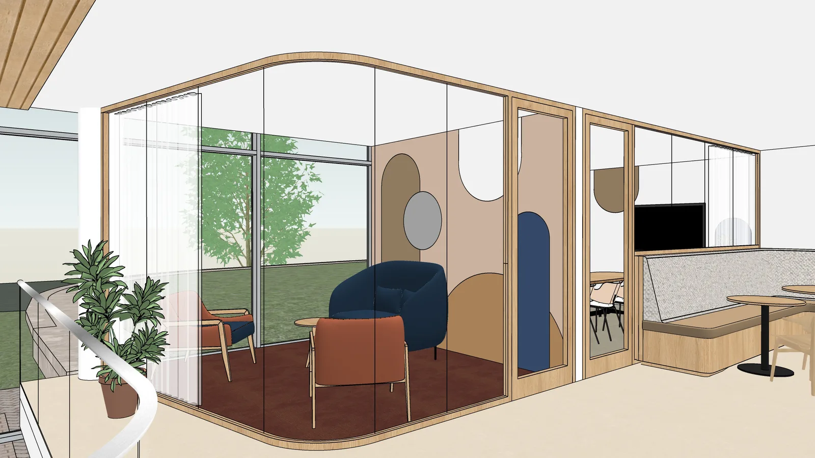 SketchUp-export van interieur — Kantoor-overlegplek