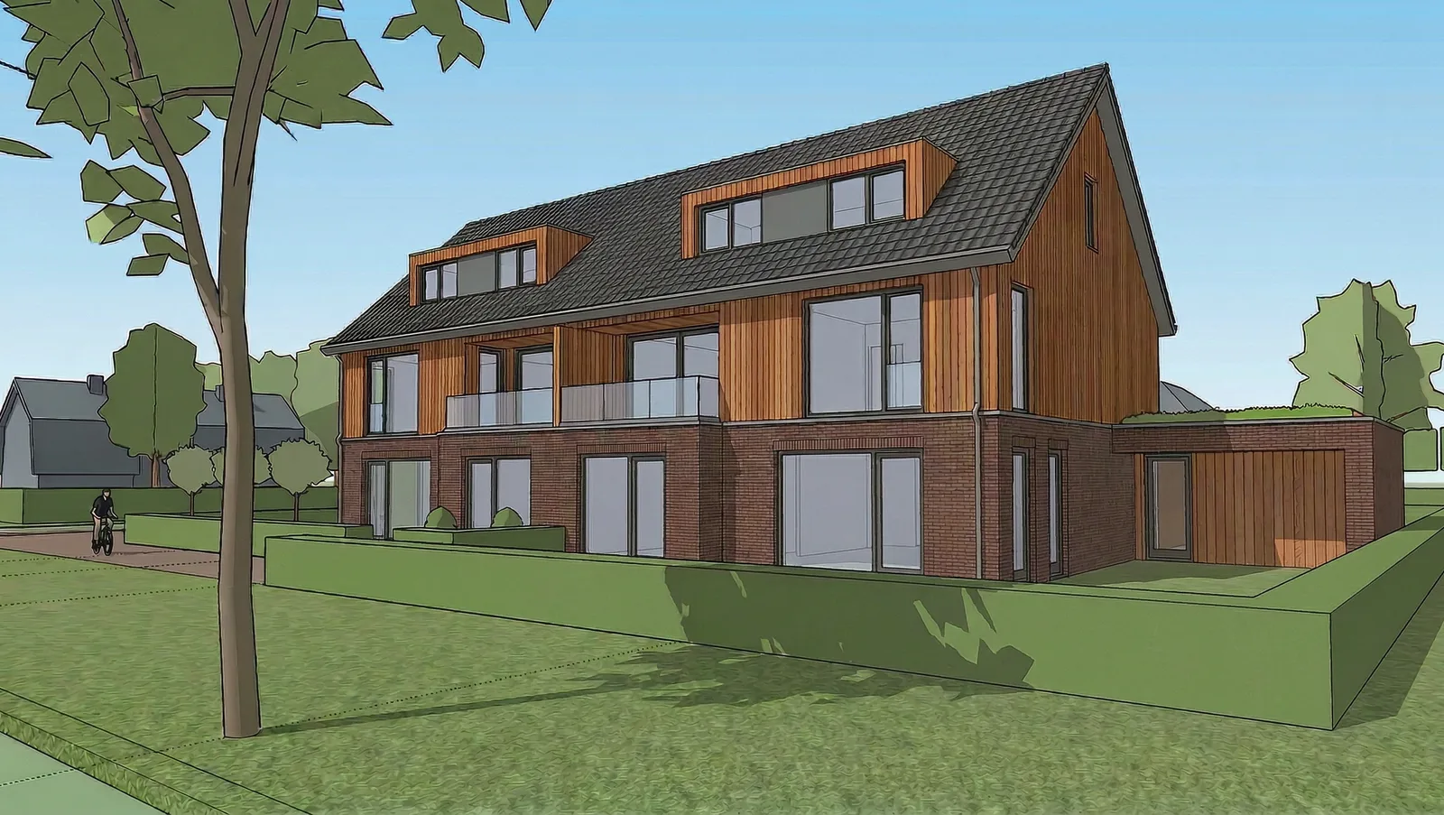 Werkrender van een architectuurproject vóór Sherpa